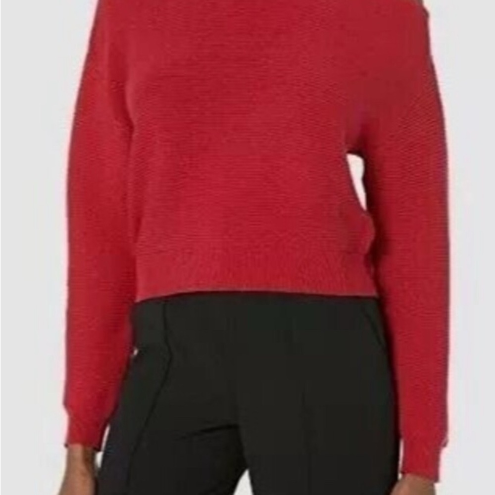 BCBGeneration Women's Red crop Turtleneck Sweater with slit on shoulder xs nwt - Picture 3 of 6